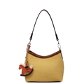 Borsa sottobraccio intrecciata gialla minimalista con finiture in pelle marrone e ciondolo - Giallo