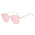 Chic gold frame square sunglasses featuring stylish pink translucent gradient lenses - Gold Frame Pink Lenses