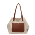 Minimalistische Canvas-Tragetasche in Off-White mit braunen Lederakzenten und Tasche - Gebrochenes Weiß