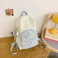 Zaino in tela a pois con fiocchi azzurri e design in stile studentesco - Blu