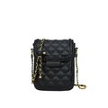 Classic black quilted crossbody bag with adjustable gold chain strap on white background - White