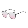 Fashionable square sunglasses with black metal frame and pink gradient lenses - Black Frame White Pink Lens