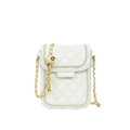 White quilted crossbody chain bag with classic flap and golden metal buckle decoration - Black