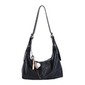 Minimalist black hobo shoulder bag in synthetic leather with baseball charm on white background - With Pendant / Black