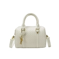 Sac Boston en cuir tressé blanc avec doubles poignées et détail de nœud doré élégant - Blanc