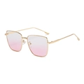 Fashionable square gold metal sunglasses with pink gradient lenses and slim frame - Gold Frame White Pink Lens
