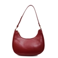 Bolso de hombro media luna rojo oscuro con acabado brillante y detalles dorados - Burdeos