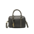 Sac Boston en cuir tressé gris foncé avec doubles poignées et détails dorés - Vert