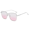 Chic square sunglasses featuring silver metal frames and pink gradient lenses for women - Silver Frame White Pink Lens