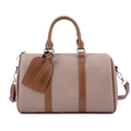 Retro contrast bowling bag in light brown pebbled leather with dark brown handles - Light Purple