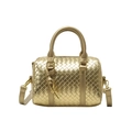 Mini sac Boston tissé or champagne avec bandoulière et finition métallique brillante - Doré