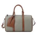 Retro grey-green lychee leather bowling bag with brown contrast handles and trim - Green