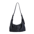 Fashionable black hobo bag with adjustable silver buckle and glossy finish - No Pendant / Black