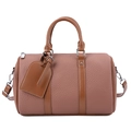 Pink Boston style bowling bag with dark brown handles and detachable shoulder strap - Pink