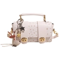Pink ostrich pattern shoulder bag with cute duck charm and gold buckle detail - No Pendant / Off White