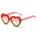 Herz-Sonnenbrille mit rotem Rahmen und Strass-Details mit pinkem Farbverlauf - Rosa Gelb Gläser Rosa und Gelber Strass