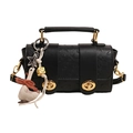 Black ostrich-embossed shoulder bag with decorative charms and golden locks - No Pendant / Black