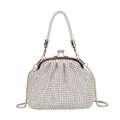 Elegante silberne Abendtasche mit Strasssteinen, Henkel und Metallkette für Damen - Weiß
