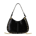 Borsa hobo in pelle nera con borchie dorate e dettagli a catena stile punk donna - Nero