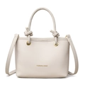 Chic cream-colored lychee leather crossbody square bag with knotted handles and gold hardware - Off White