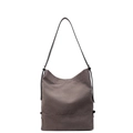 Minimalist canvas bucket bag in coffee grey with slim black leather shoulder strap - Gray