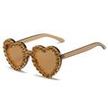 Lunettes de soleil cœur tendance avec strass champagne et verres marron élégants - Standard (TVA 13 % incl.) verres thé et strass thé