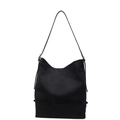 Minimalist black canvas hobo bag with sleek leather straps for vintage daily commute - Black