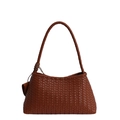 Caramel brown hand-woven leather bucket bag with a knotted shoulder strap and vintage texture - Brown