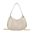 Borsa hobo bianco crema in ecopelle con borchie dorate e tracolla a catena - Bianco