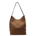 Brown canvas shoulder tote bag with minimalist design and durable black leather strap - Brown