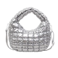 Elegante borsa a nuvola trapuntata argento metallizzato con tracolla e design a rombi - Argento