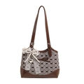 Mochila vintage de lunares para mujer con lazo de encaje, perlas y colgante de corazón - Café Con Colgante