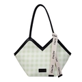 Grande borsa tote in tela a scacchi verdi e bianchi con design a V e tracolla lunga - Verde