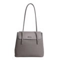 Grey woven shoulder bag featuring minimalist silver beads and dual thin straps - Gray