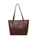Bolso tote grande de cuero marrón oscuro con correa larga y hebilla metálica dorada - Marrón