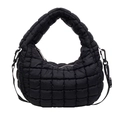 Chic black cloud tote bag with quilted diamond pattern and detachable shoulder strap - Black