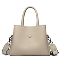 Borsa beige in ecopelle con ampia tracolla in tessuto e manici superiori da donna - Beige
