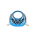Metallic blue acrylic box bag with diamond quilted texture and golden chain strap - Blue