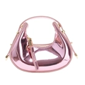 Borsa hobo a mezzaluna rosa metallizzato da donna con finitura a specchio e dettagli dorati - Rosa