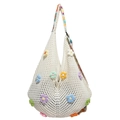 Handgefertigte Häkeltasche in Creme mit bunten 3D-Blumen und besticktem Schultergurt - Weiß