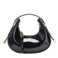 Mini borsa a mano in vernice nera a forma di mezzaluna con dettagli dorati su sfondo bianco - Nero