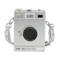 Silver vintage camera shaped crossbody bag with metallic wrinkled leather texture - Silver