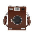 Vintage camera-shaped crossbody bag in brown textured leather with spotlight print - Brown