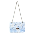 Light blue quilted denim shoulder bag with golden twist lock and chain strap - Sky Blue