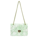 Light green quilted chain bag with frayed denim texture and golden metal hardware - Green