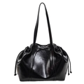 Bolso tote negro brillante con lazo ajustable y gran capacidad para uso diario y oficina - Negro