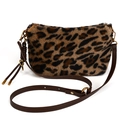 Sac bandoulière tendance en fausse fourrure léopard avec détails en cuir marron foncé - Gris