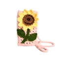 Rosa handgestrickte Häkeltasche mit gelber Sonnenblume und gewebtem Schultergurt - Rosa