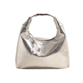 Borsa hobo metallizzata argento a mezzaluna con fibbia in metallo e ciondolo di perline - Argento