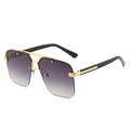 Fashionable rimless square sunglasses with purple gradient lenses and gold double bridge frame - Gold Frame Gradient Gray Lens
